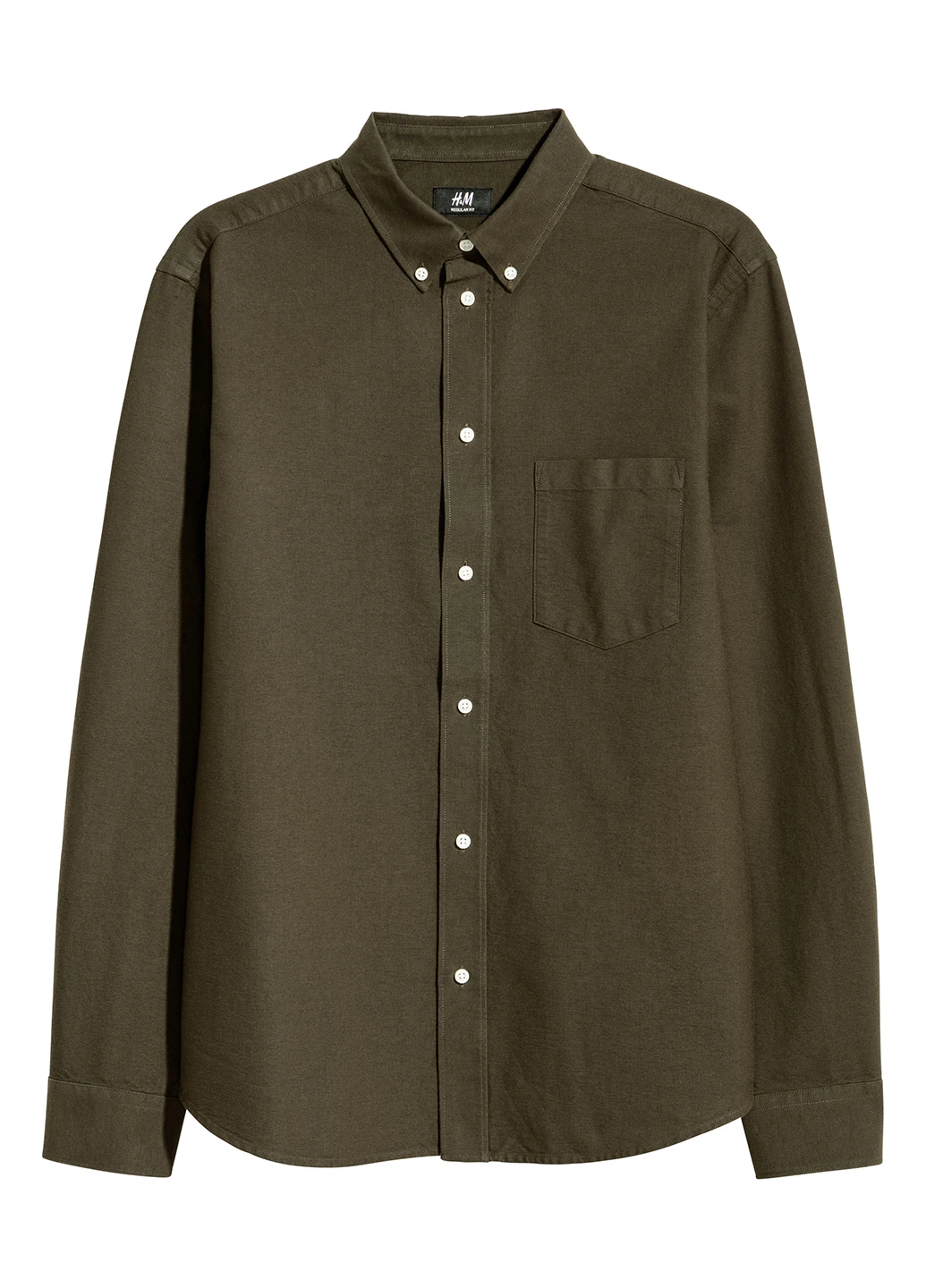Оливковковая (хаки) кэжуал рубашка однотонная H&M