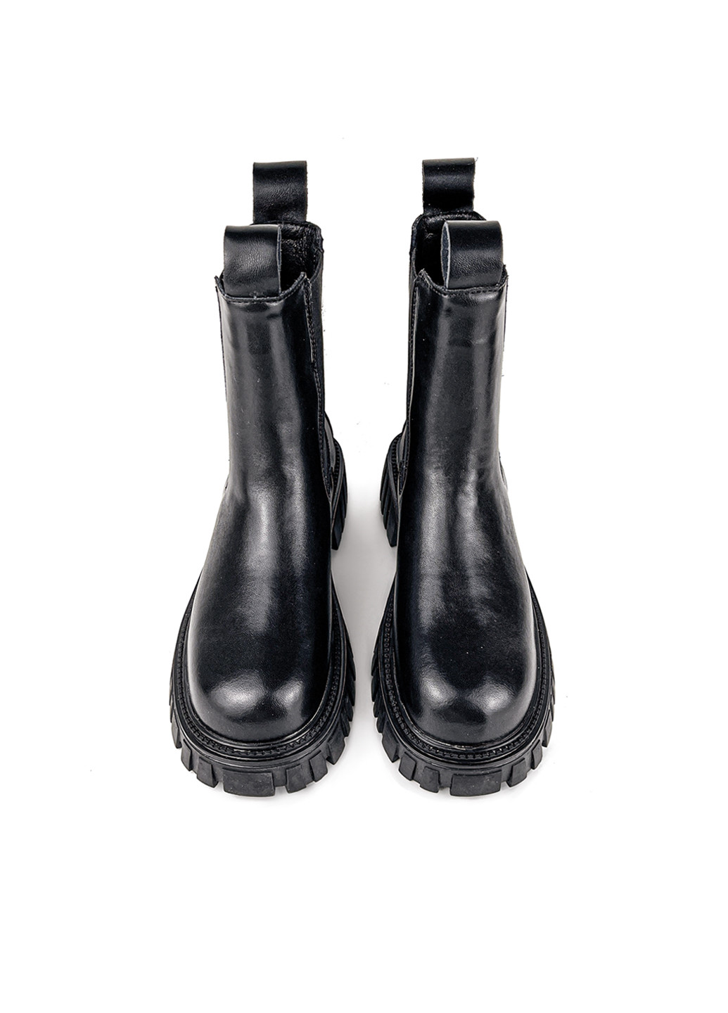 Осенние ботинки женские молодежные черные кожаные на тракторной подошве челси Fashion
