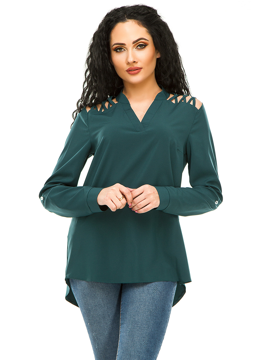Бутылочная зеленая демисезонная блуза Demma