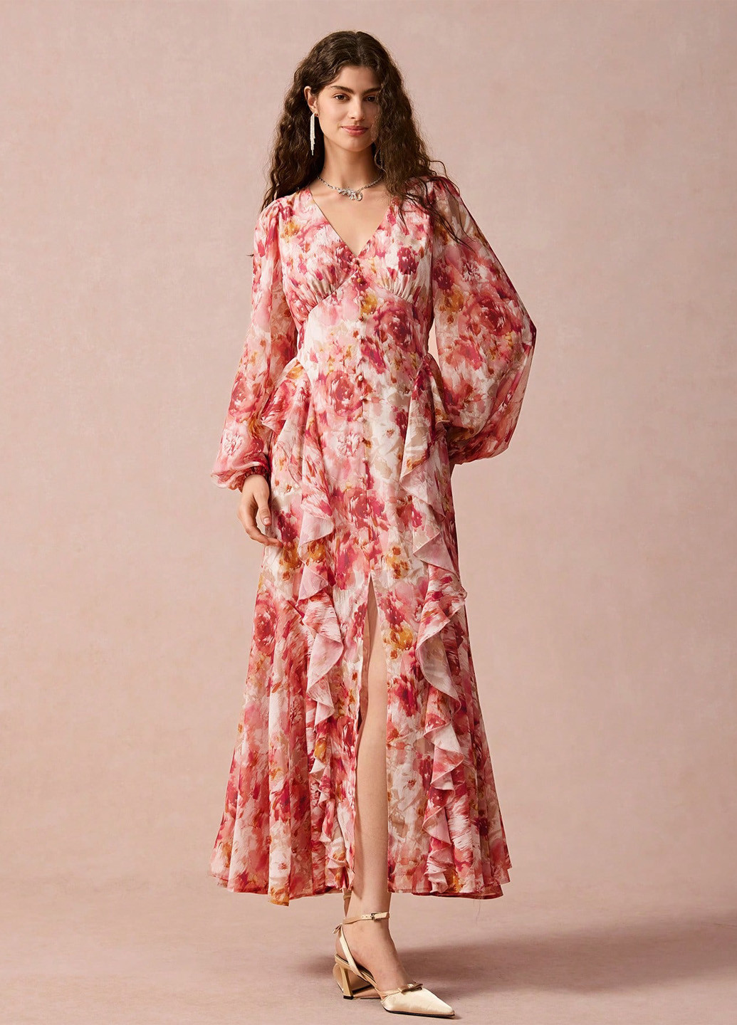 Світло-червона кежуал сукня а-силует SHEIN з квітковим принтом