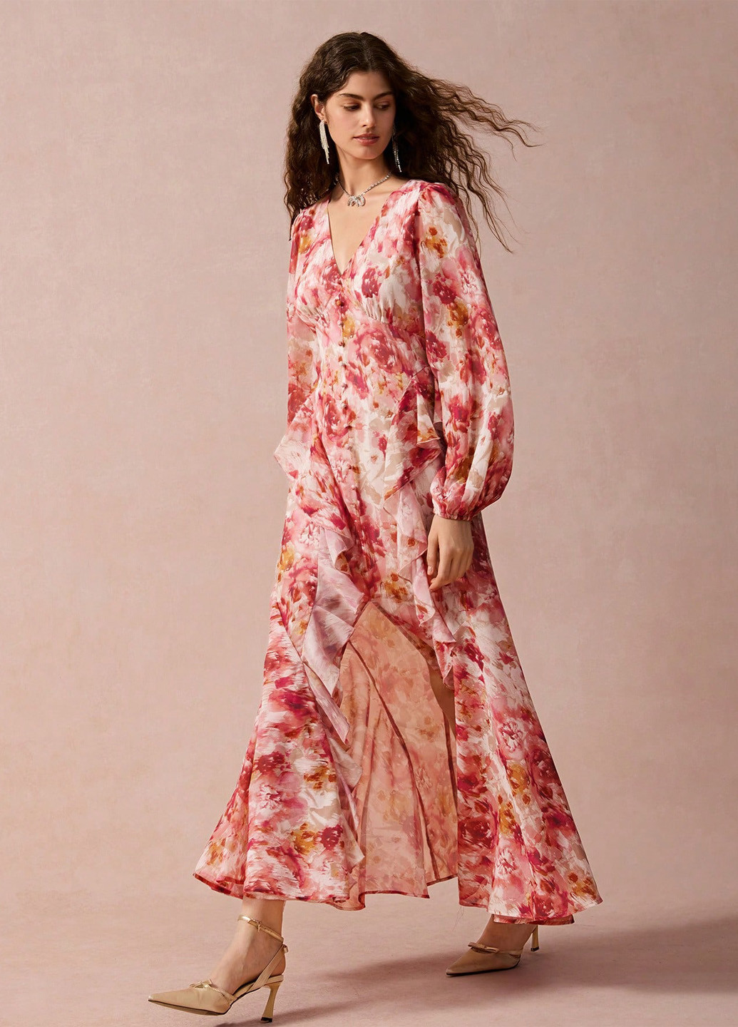 Світло-червона кежуал сукня а-силует SHEIN з квітковим принтом