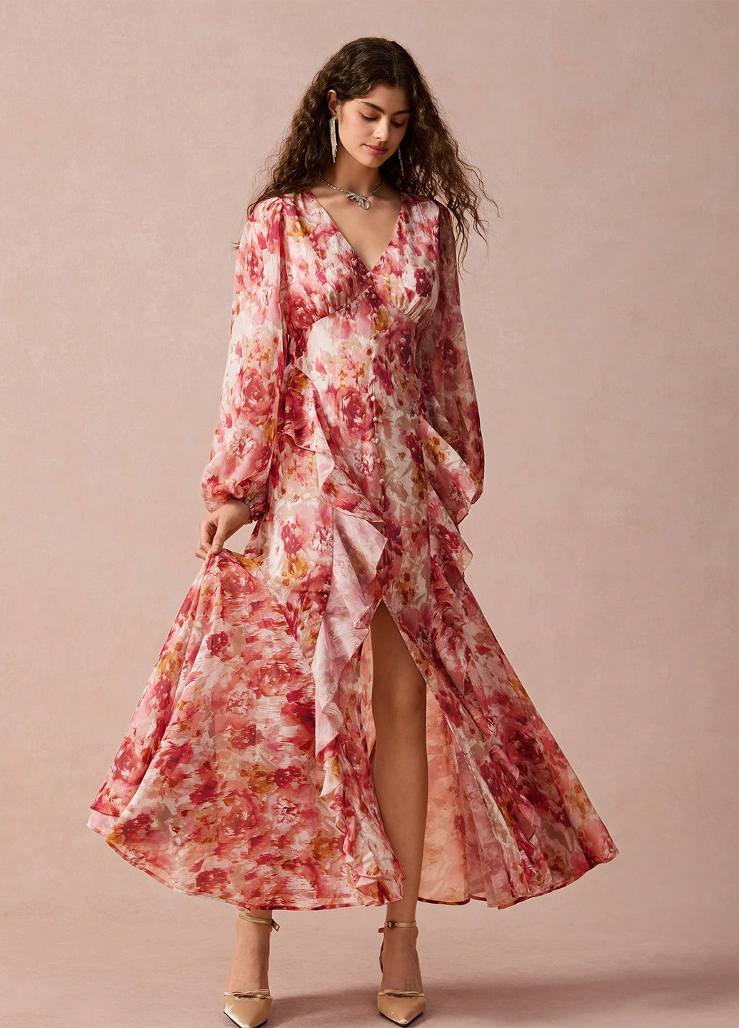 Світло-червона кежуал сукня а-силует SHEIN з квітковим принтом