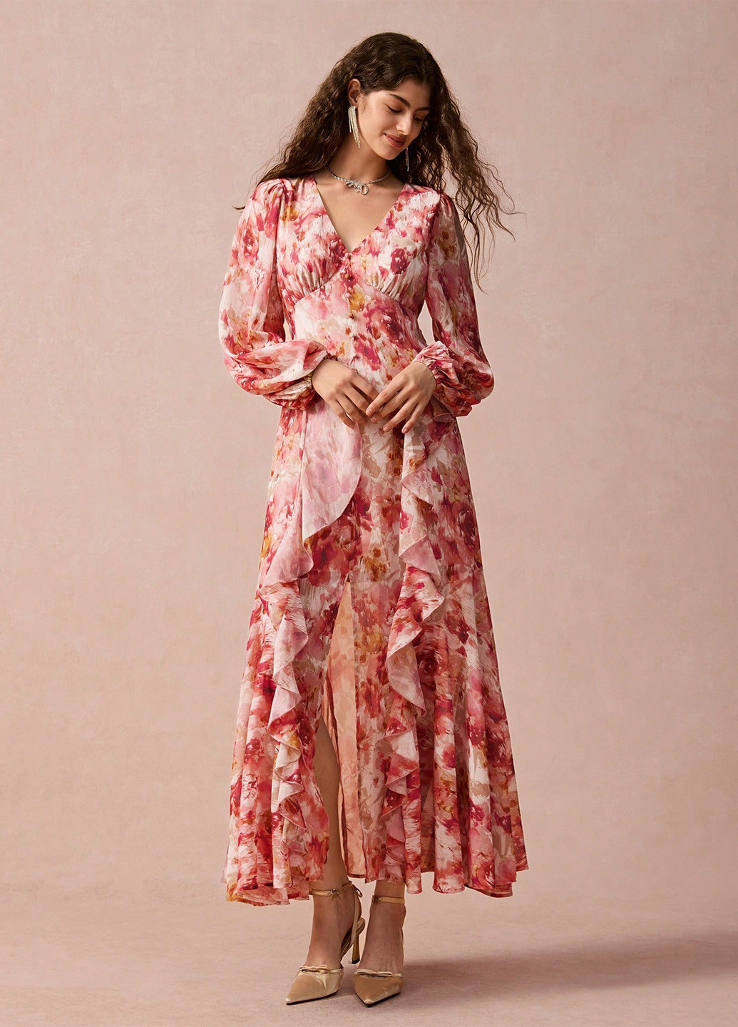 Світло-червона кежуал сукня а-силует SHEIN з квітковим принтом