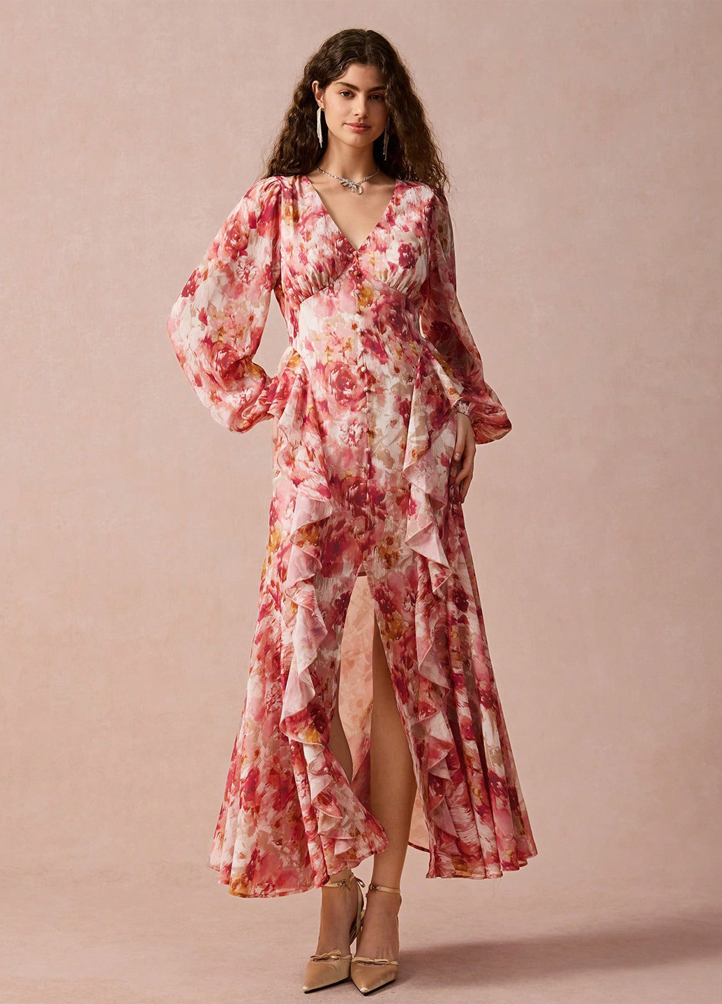 Світло-червона кежуал сукня а-силует SHEIN з квітковим принтом