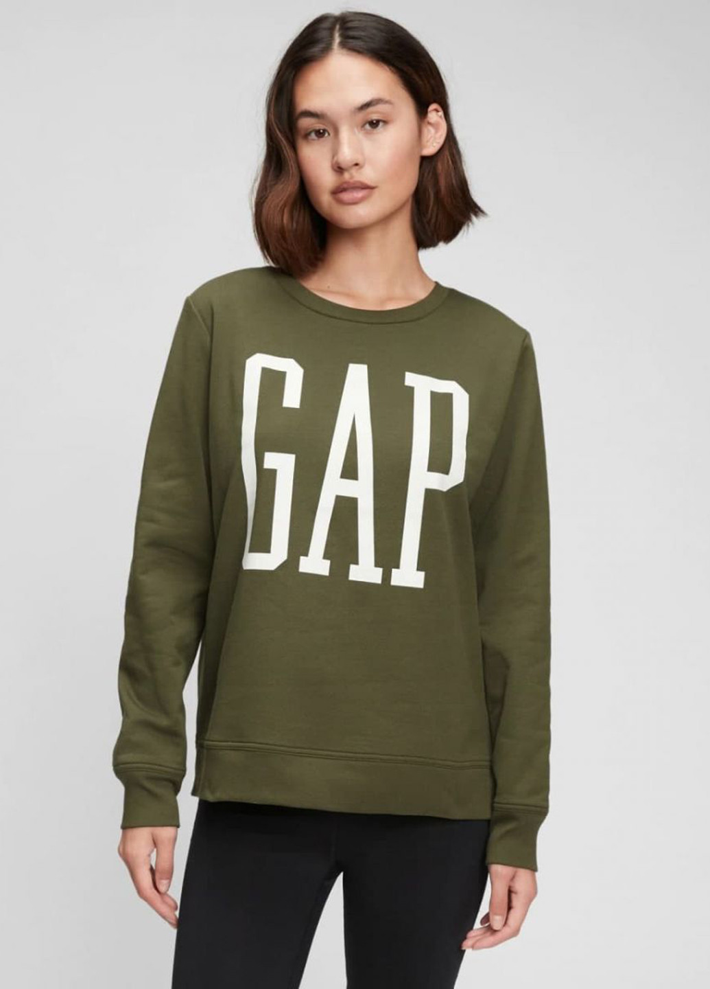 Свитшот Gap - Прямой крой логотип зеленый кэжуал хлопок, футер - (251955073)