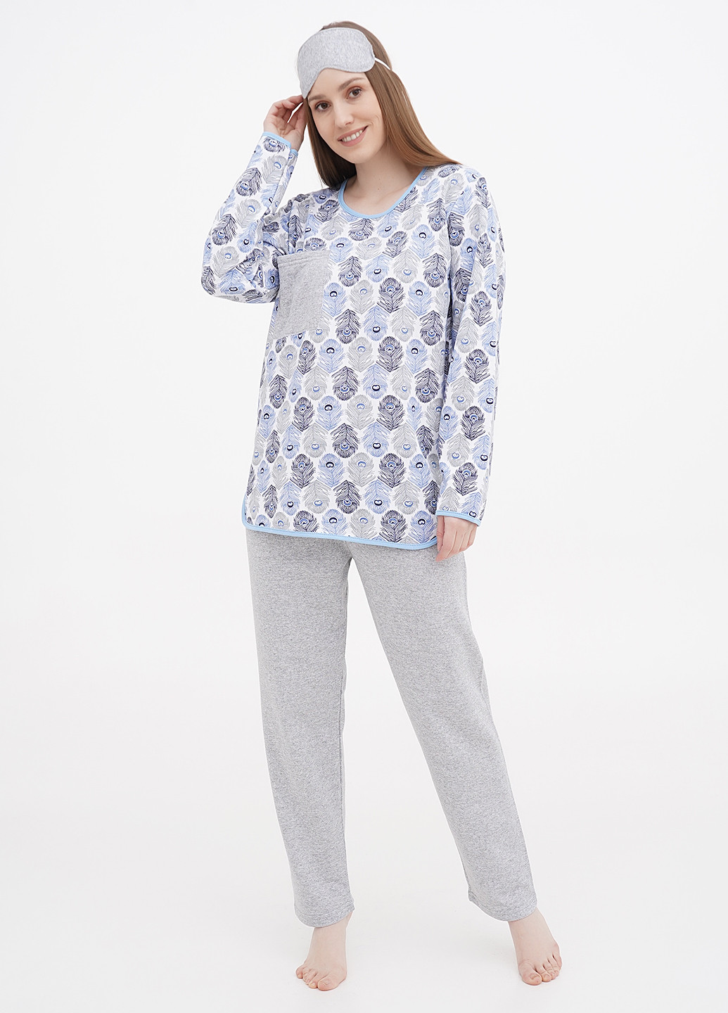 Комбинированная всесезон пижама (лонгслив, брюки, маска для сна) лонгслив + брюки Трикомир