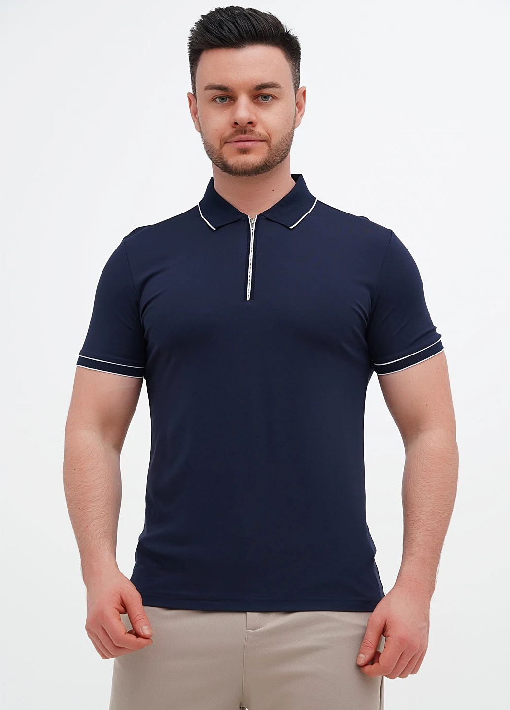 Темно-синяя футболка-поло для мужчин Trend Collection однотонная