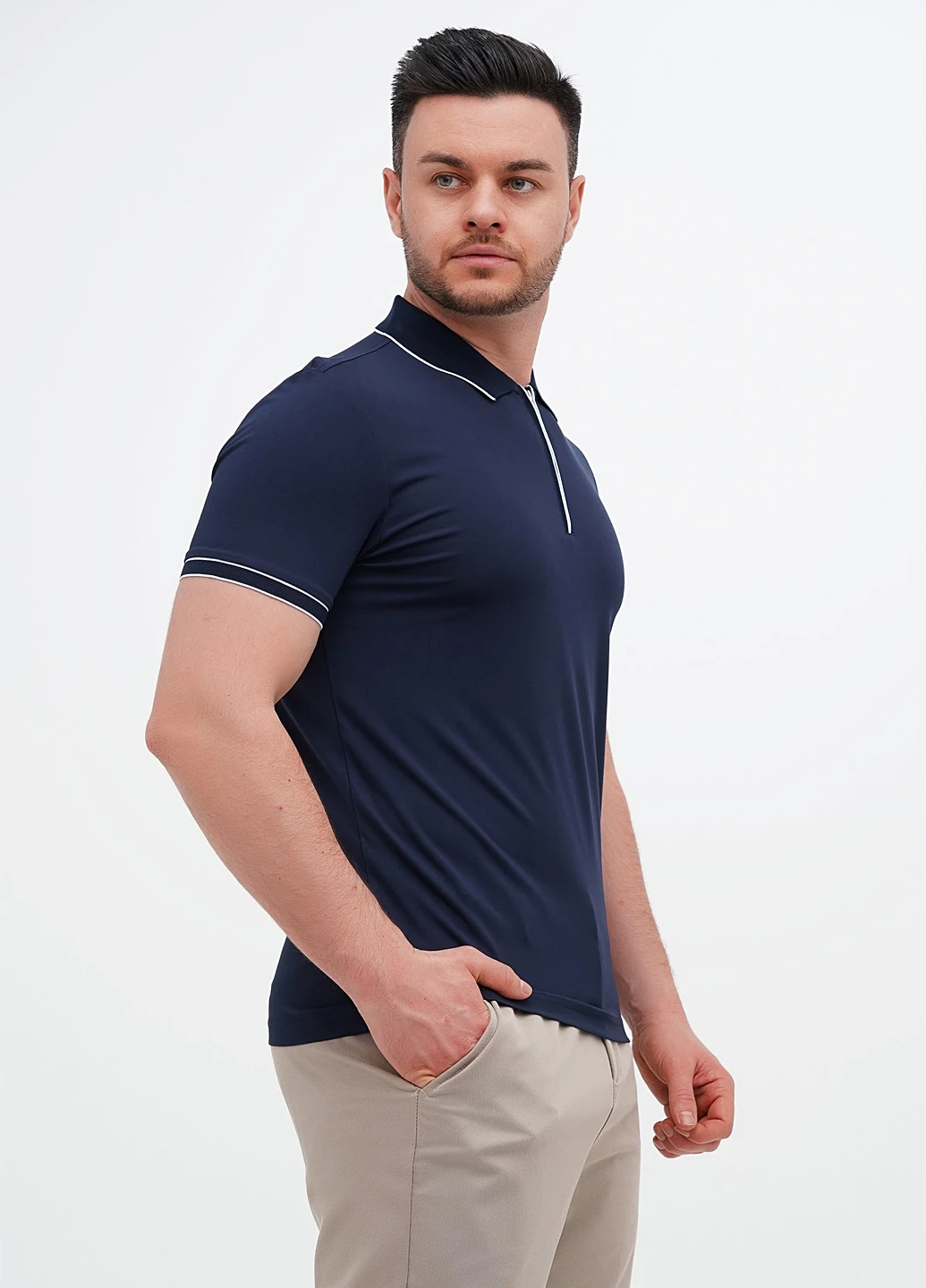 Темно-синяя футболка-поло для мужчин Trend Collection однотонная