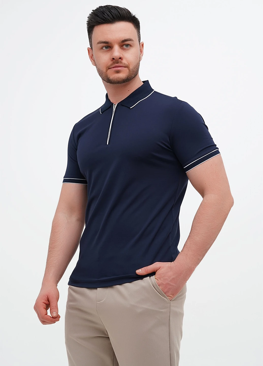 Темно-синяя футболка-поло для мужчин Trend Collection однотонная