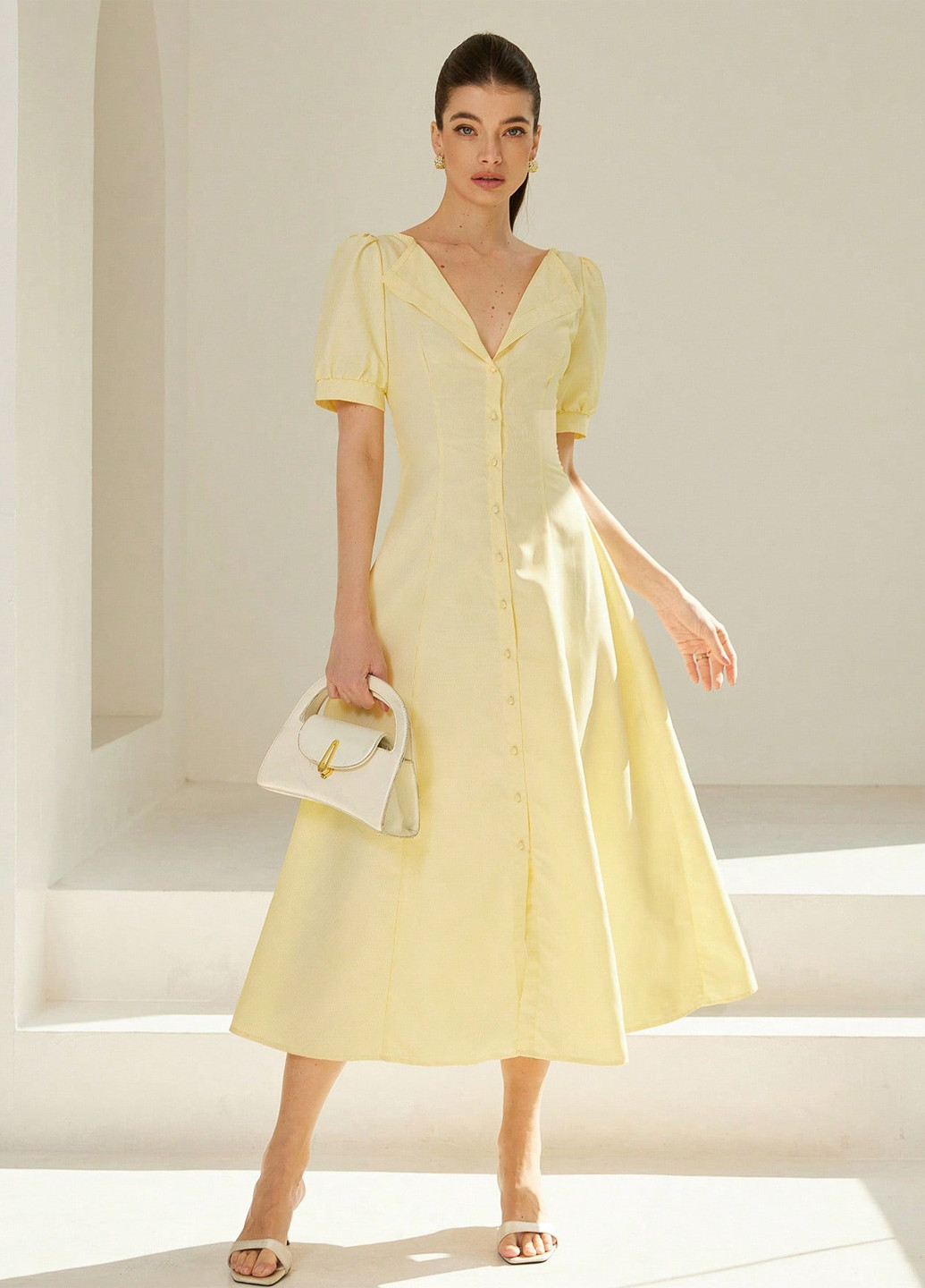 Жовтий святковий, кежуал сукня кльош SHEIN однотонна