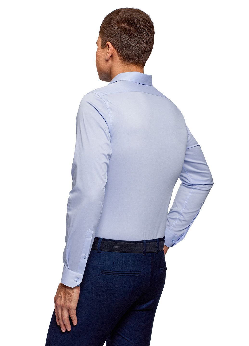 Голубой кэжуал рубашка однотонная Oodji с длинным рукавом