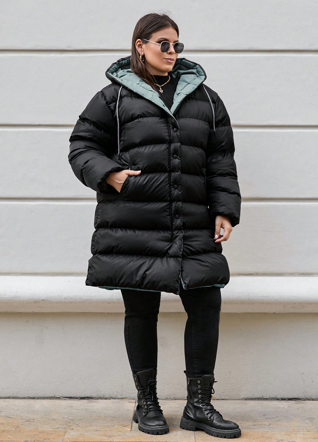 Комбинированная зимняя куртка двухсторонняя куртка-пальто SHEIN