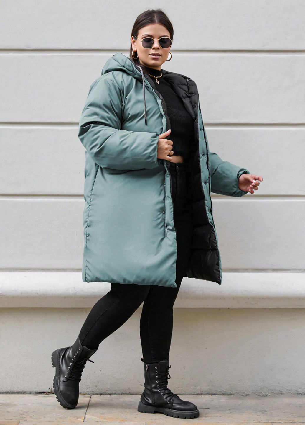 Комбинированная зимняя куртка двухсторонняя куртка-пальто SHEIN