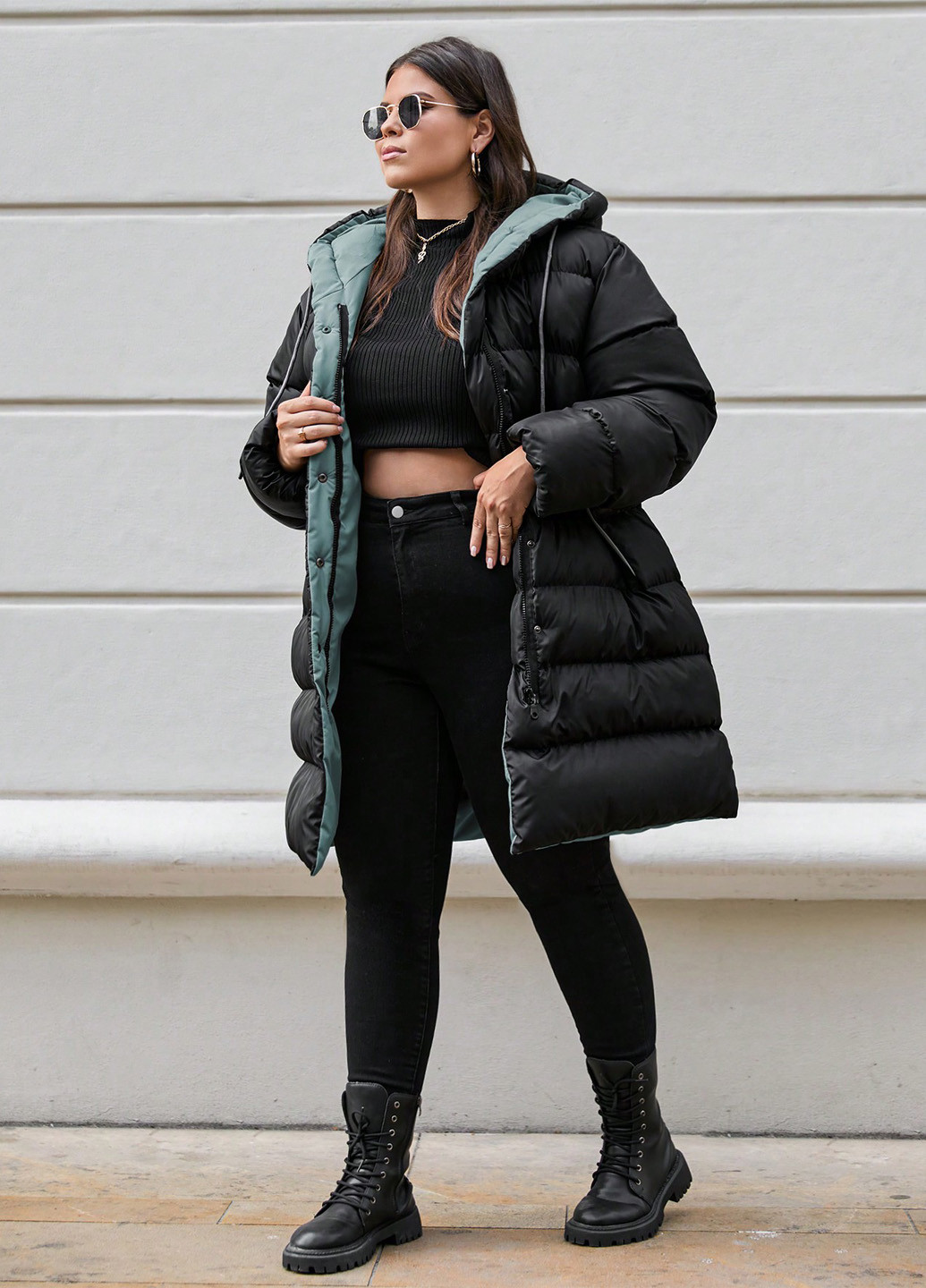 Комбинированная зимняя куртка двухсторонняя куртка-пальто SHEIN