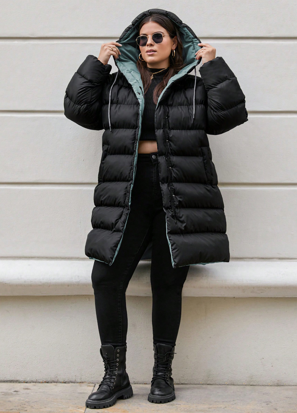 Комбинированная зимняя куртка двухсторонняя куртка-пальто SHEIN