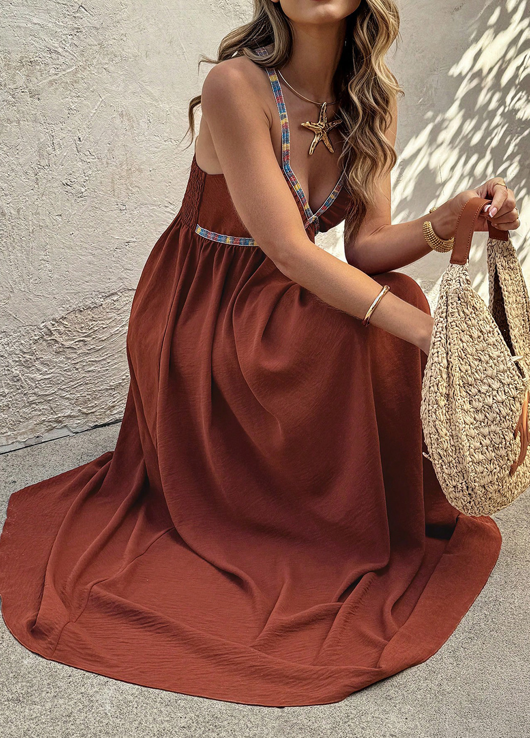 Летний женский сарафан SHEIN однотонный