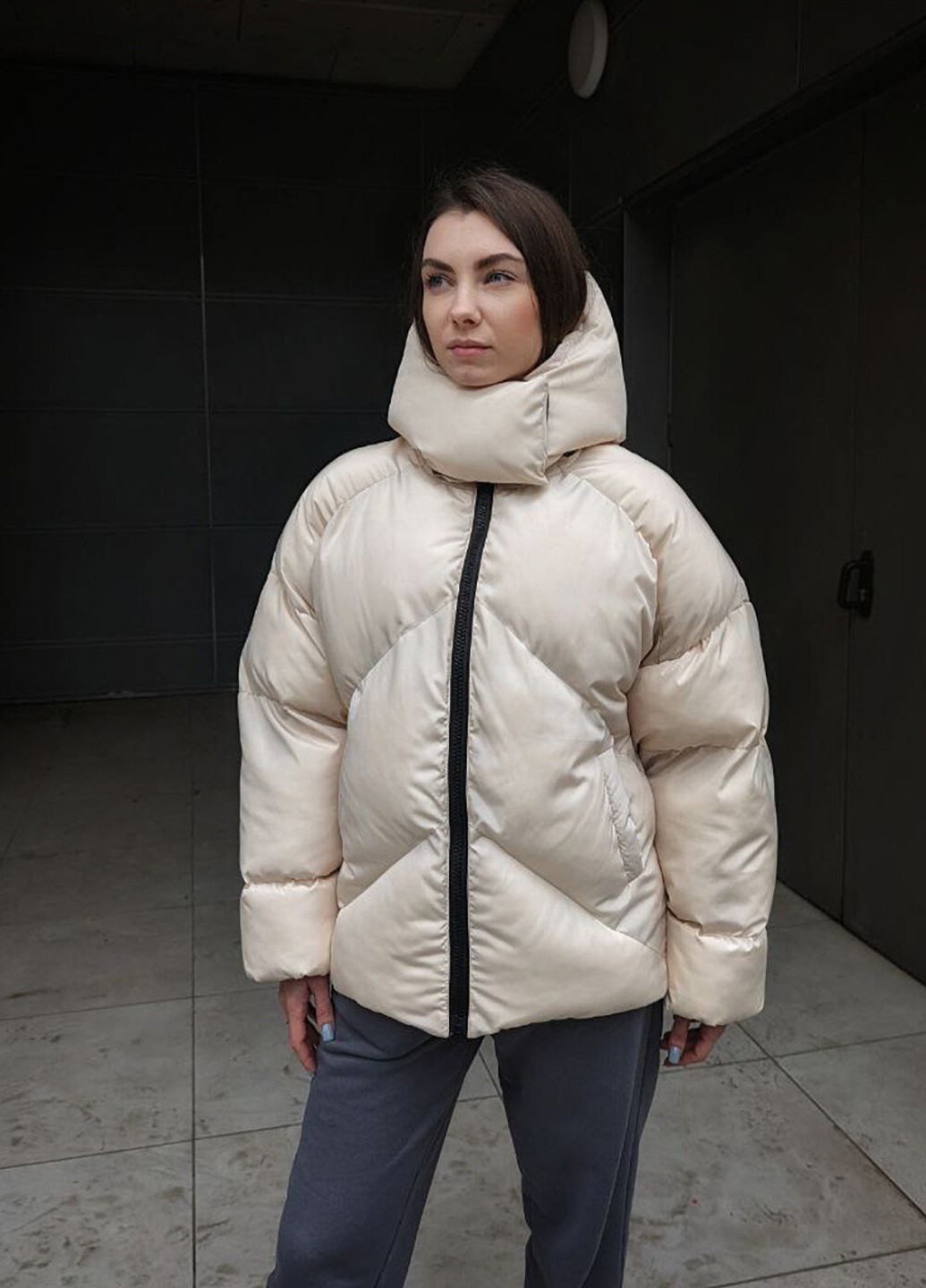 Розовая зимняя женская зимняя куртка пуховик оверсайз reload - quadro w пудра VDLK