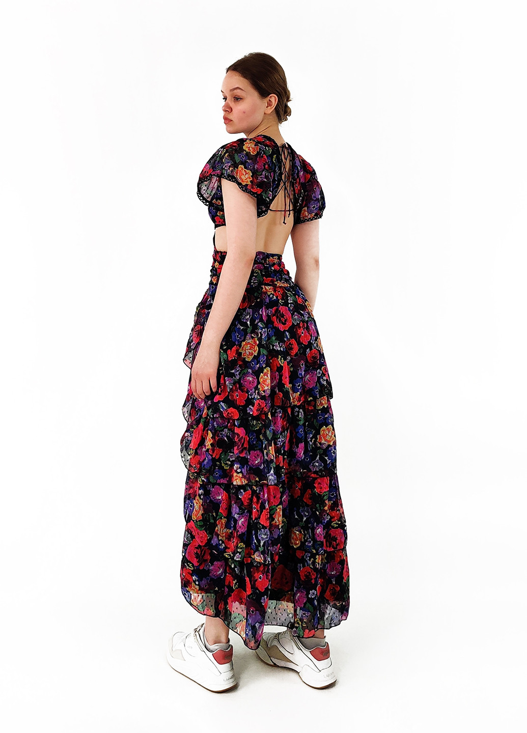 Комбинированное кэжуал платье с открытой спиной Boohoo с цветочным принтом