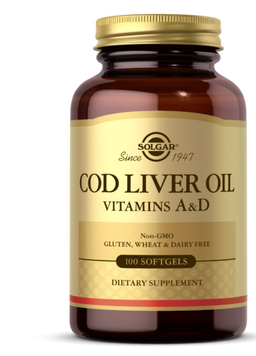 Витамины A и D из печени норвежской Трески, Cod Liver Oil & Vitamins A&D,, 100 желатиновых капсул Solgar (228291688)