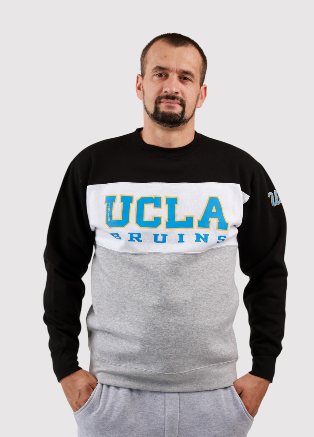 Комбинированный свитшот Blue 84 колор блок вышивка (359854772)