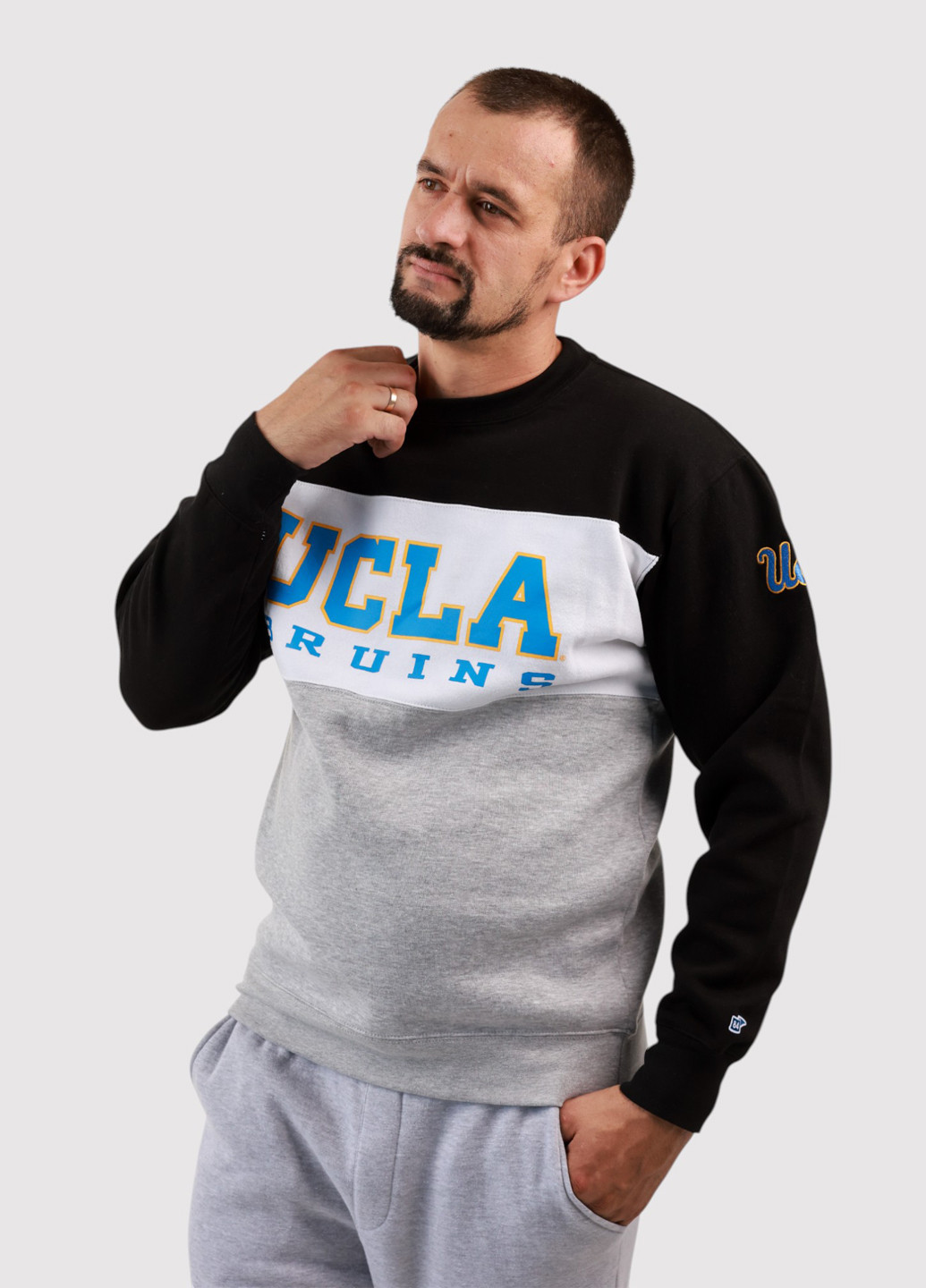 Комбинированный свитшот Blue 84 колор блок вышивка (359854772)