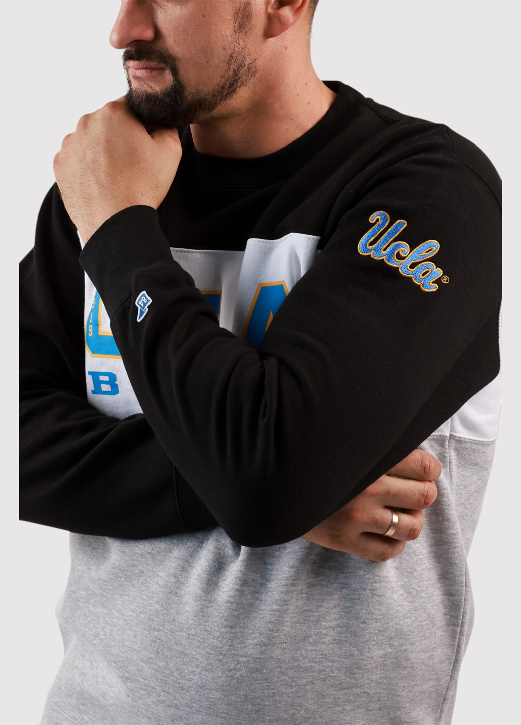 Комбинированный свитшот Blue 84 колор блок вышивка (359854772)