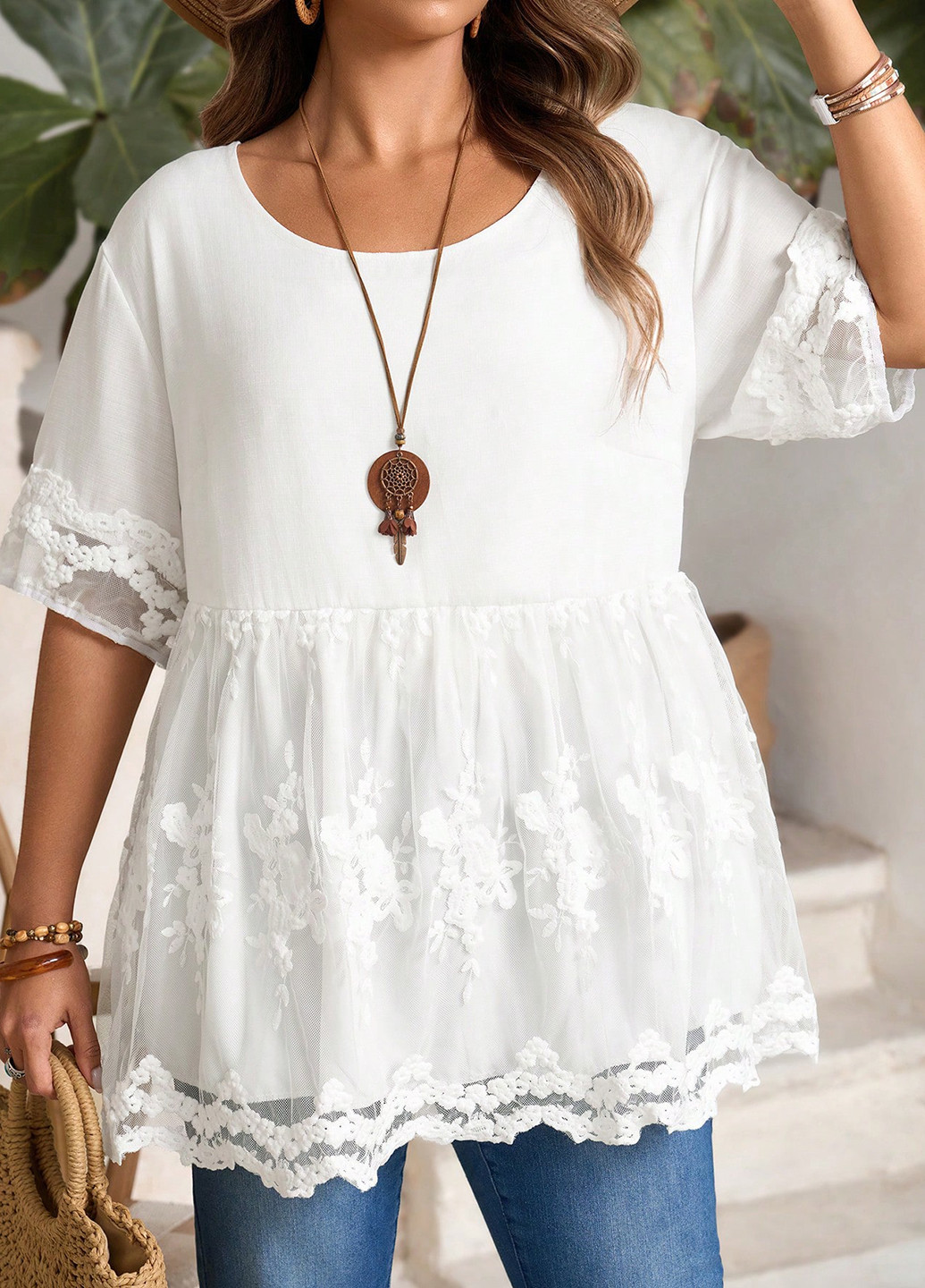 Белая блуза с баской SHEIN