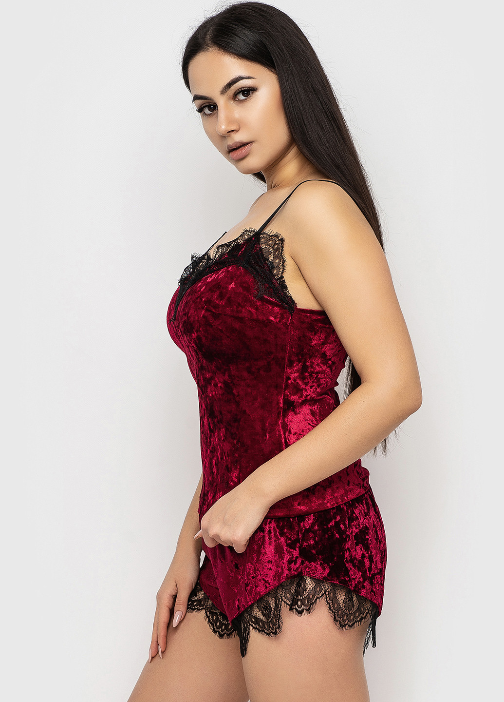 Бордовий демісезонний комплект (топ, шорти, халат) Ghazel