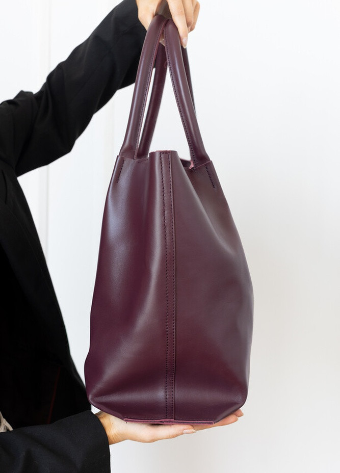 Объемная сумка шоппер арт. Sierra L бордового цвета из натуральной кожи с легким глянцевым эффектом Boorbon (255171668)