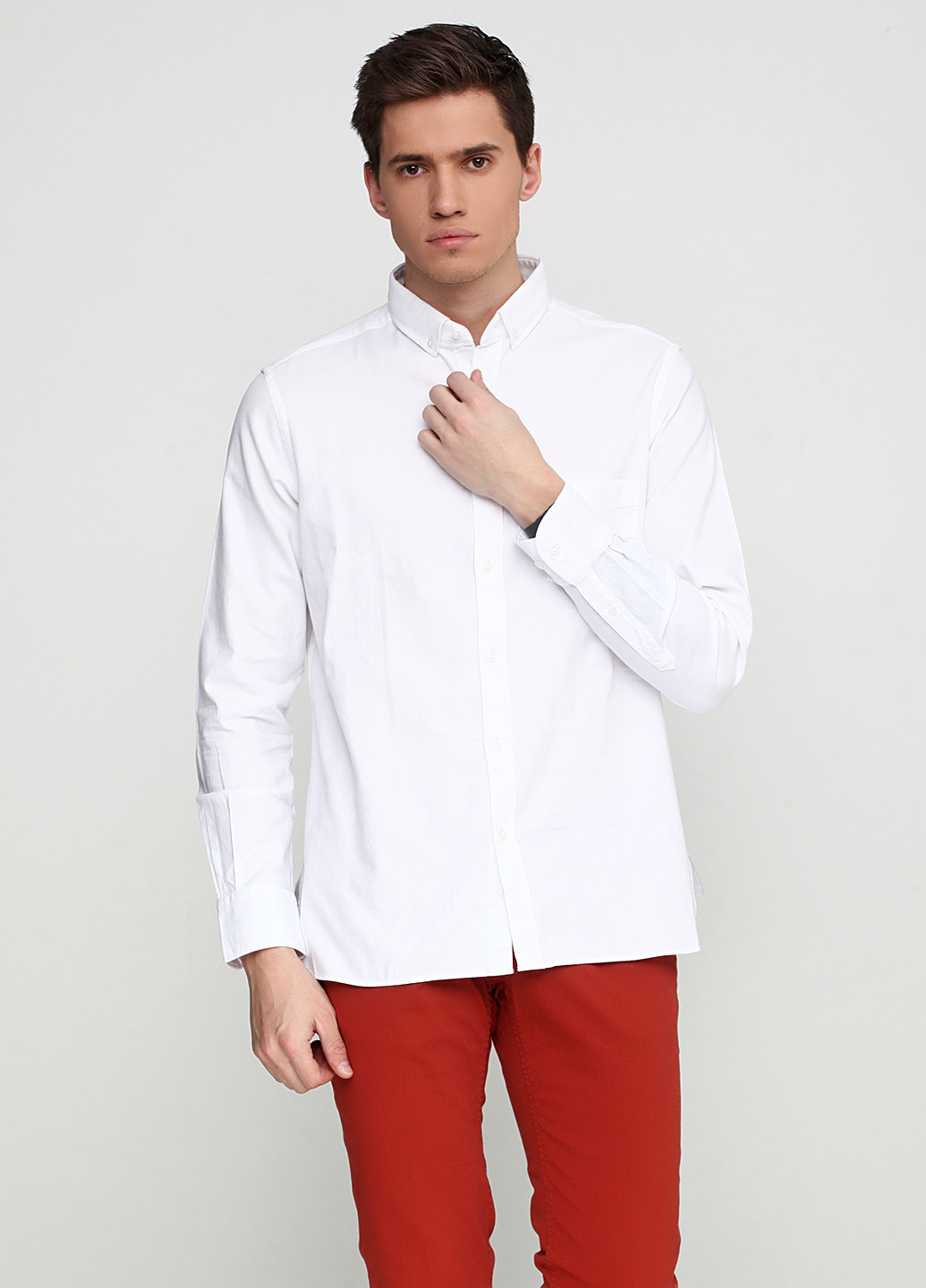 Белая кэжуал рубашка однотонная Massimo Dutti с длинным рукавом