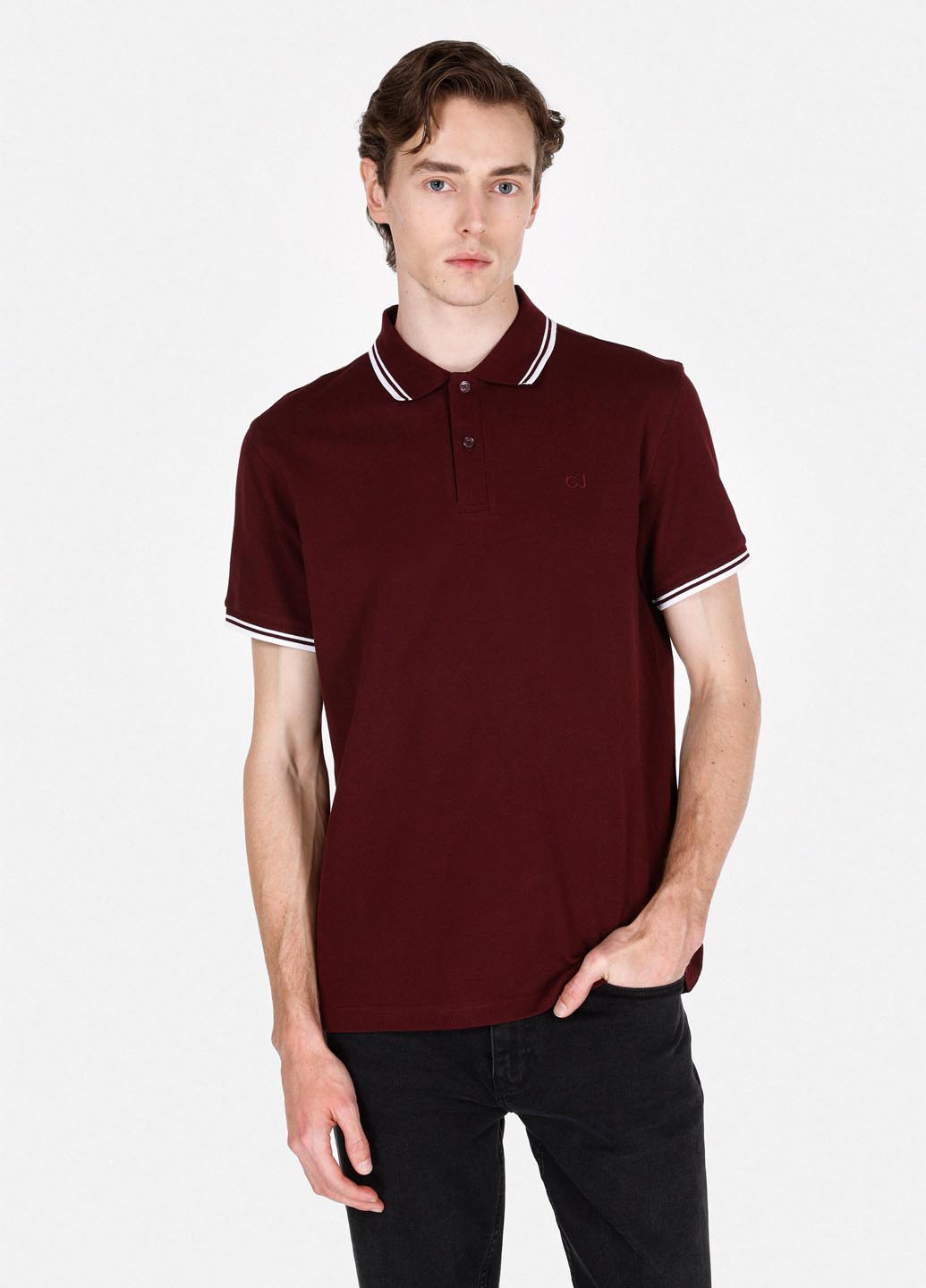 Бордовая футболка-поло для мужчин Colin's однотонная