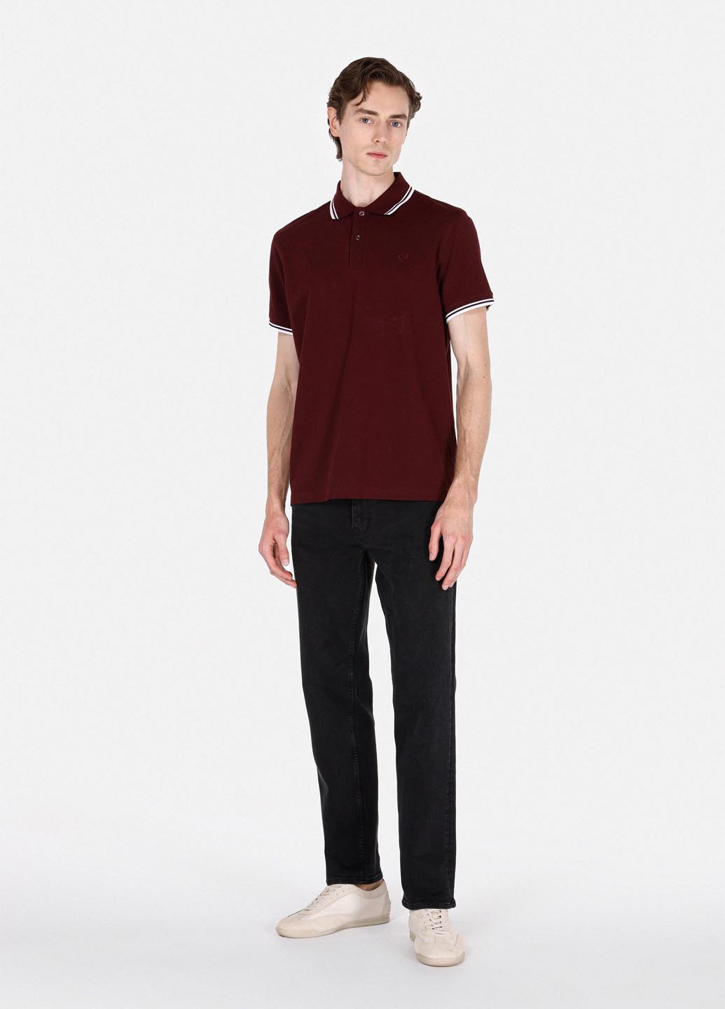 Бордовая футболка-поло для мужчин Colin's однотонная
