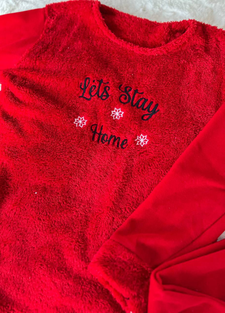 Красная зимняя махровая теплая пижама кофта + брюки Vakko