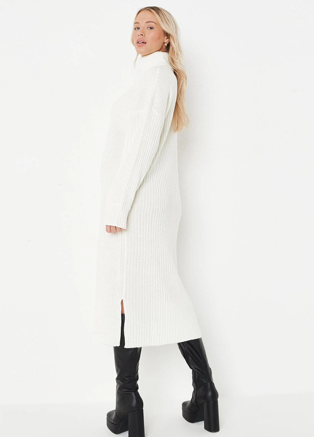 Молочное кэжуал платье платье-свитер Missguided однотонное