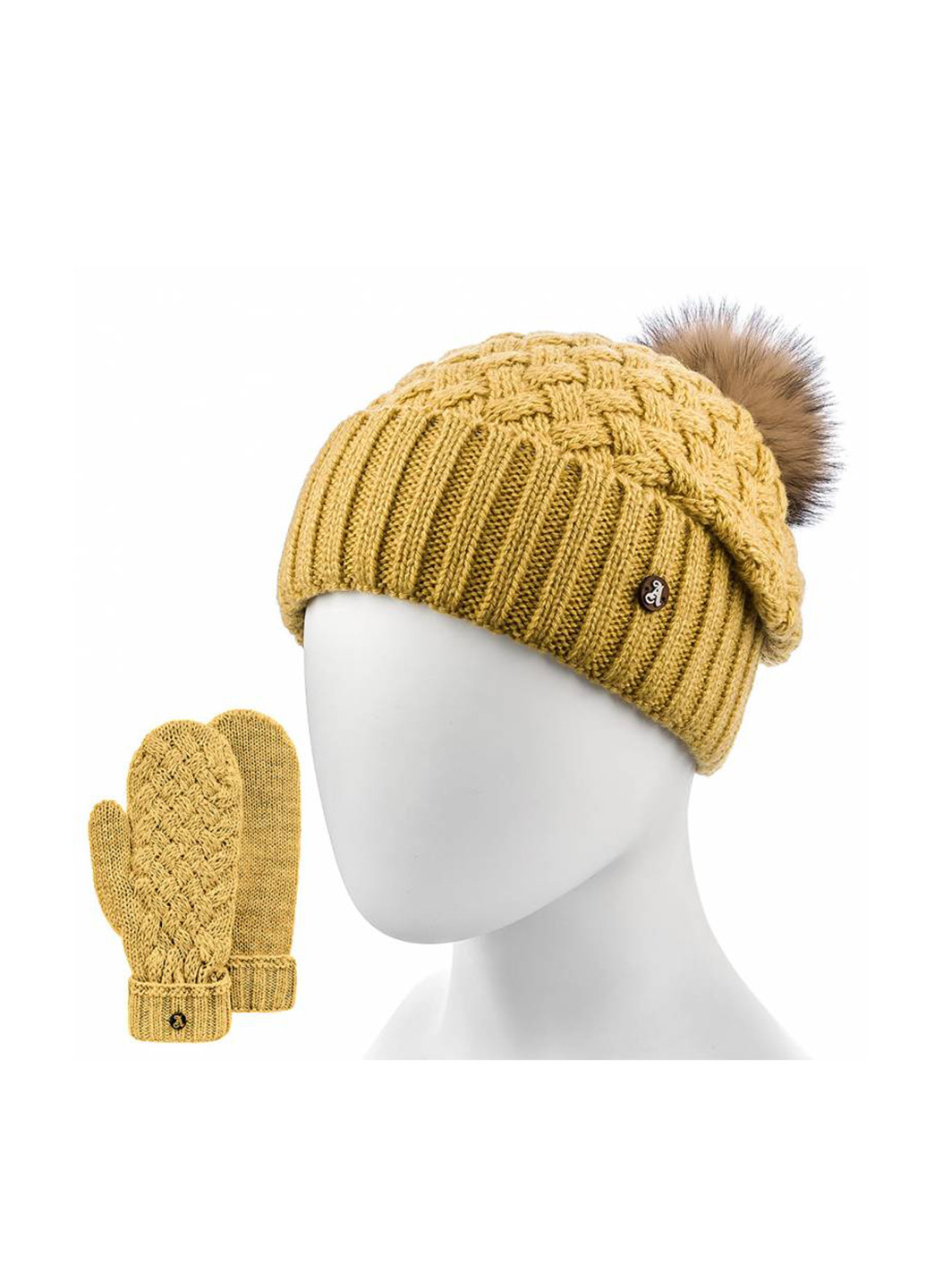 Горчичный зимний комплект (шапка, рукавицы) Atrics