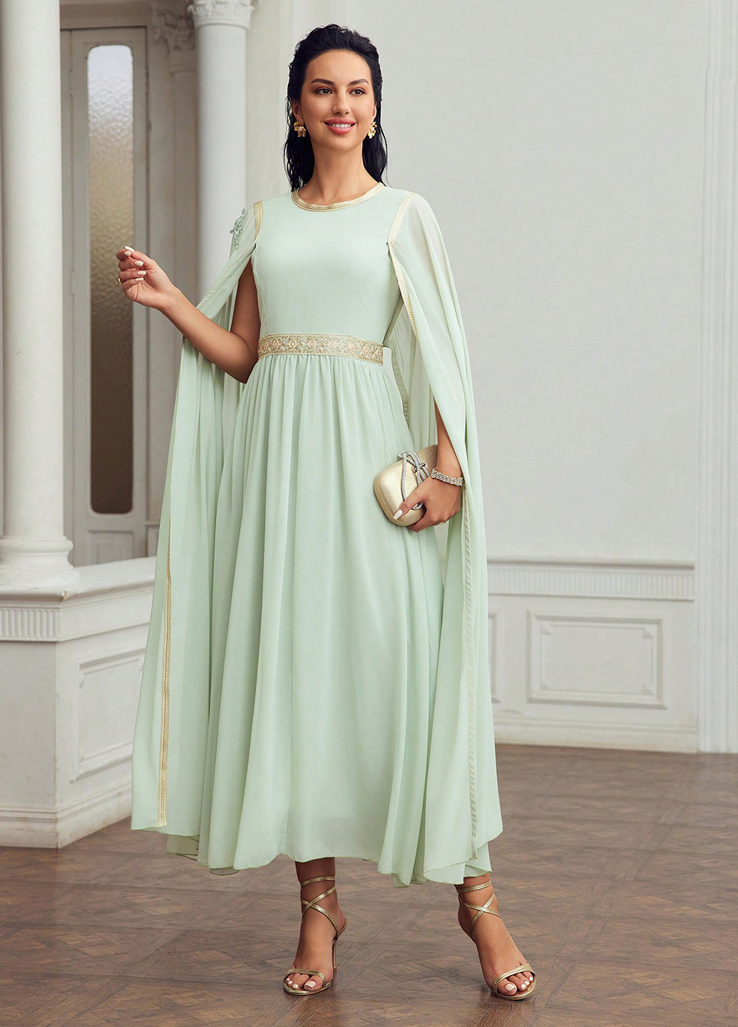 Мятное вечернее платье платье-кейп SHEIN однотонное