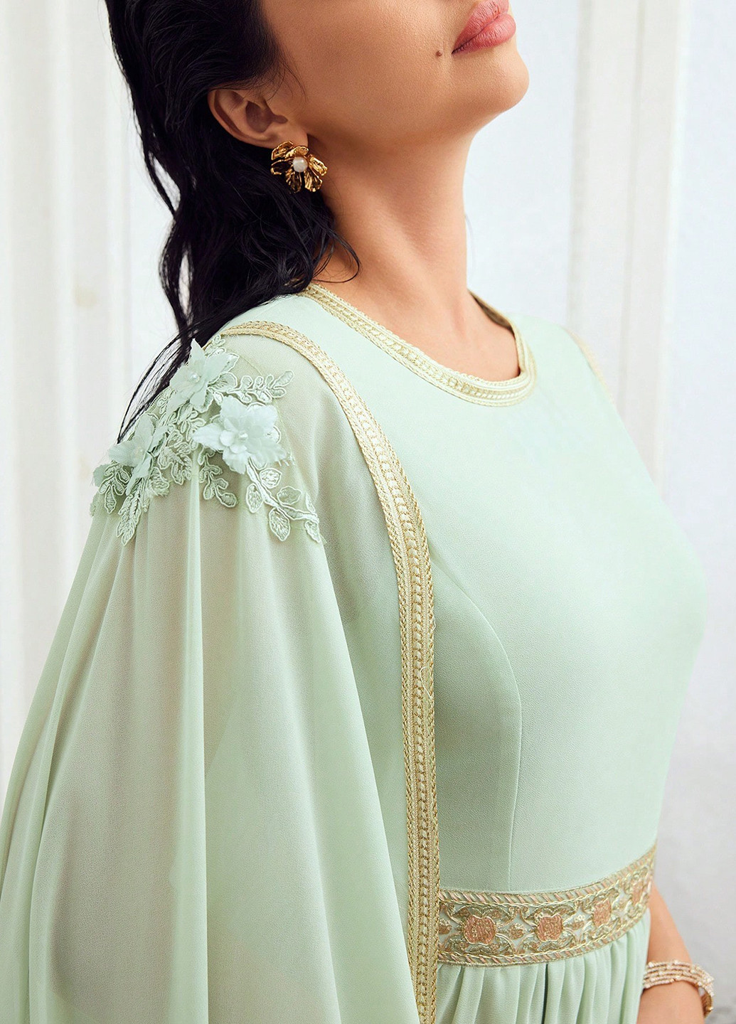 Мятное вечернее платье платье-кейп SHEIN однотонное