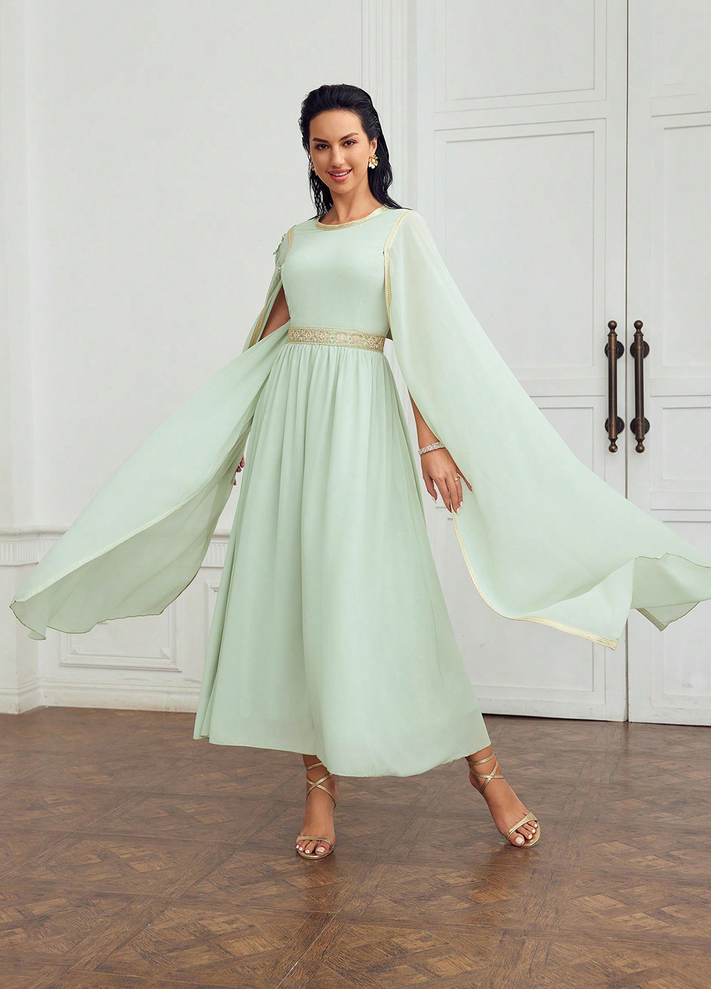 Мятное вечернее платье платье-кейп SHEIN однотонное