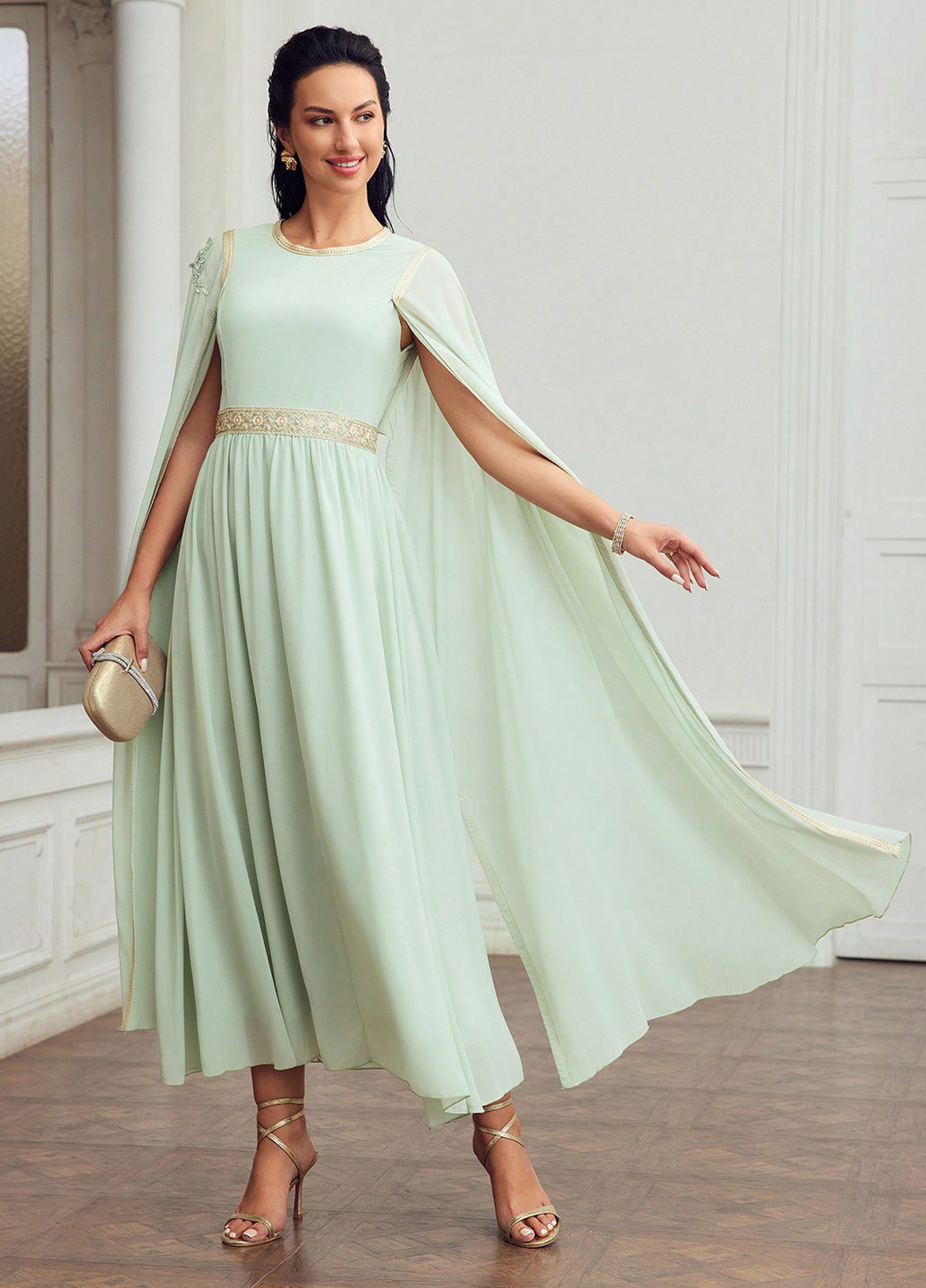 Мятное вечернее платье платье-кейп SHEIN однотонное