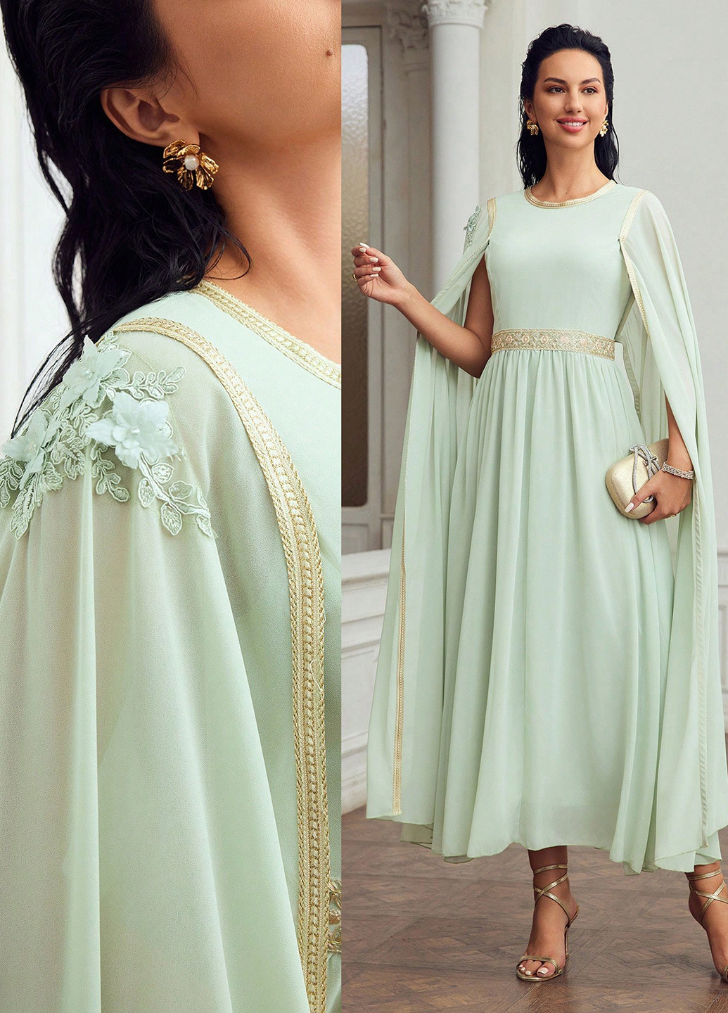 Мятное вечернее платье платье-кейп SHEIN однотонное