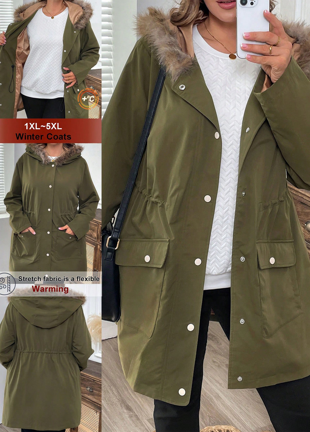 Оливковая (хаки) демисезонная куртка SHEIN