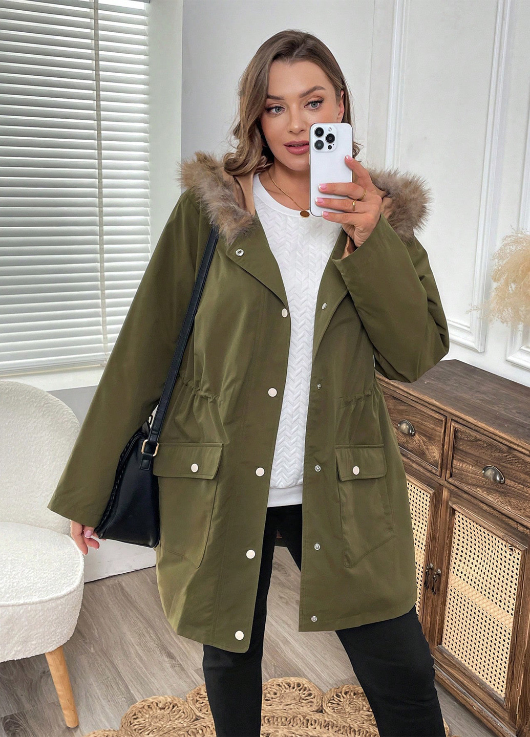 Оливковая (хаки) демисезонная куртка SHEIN