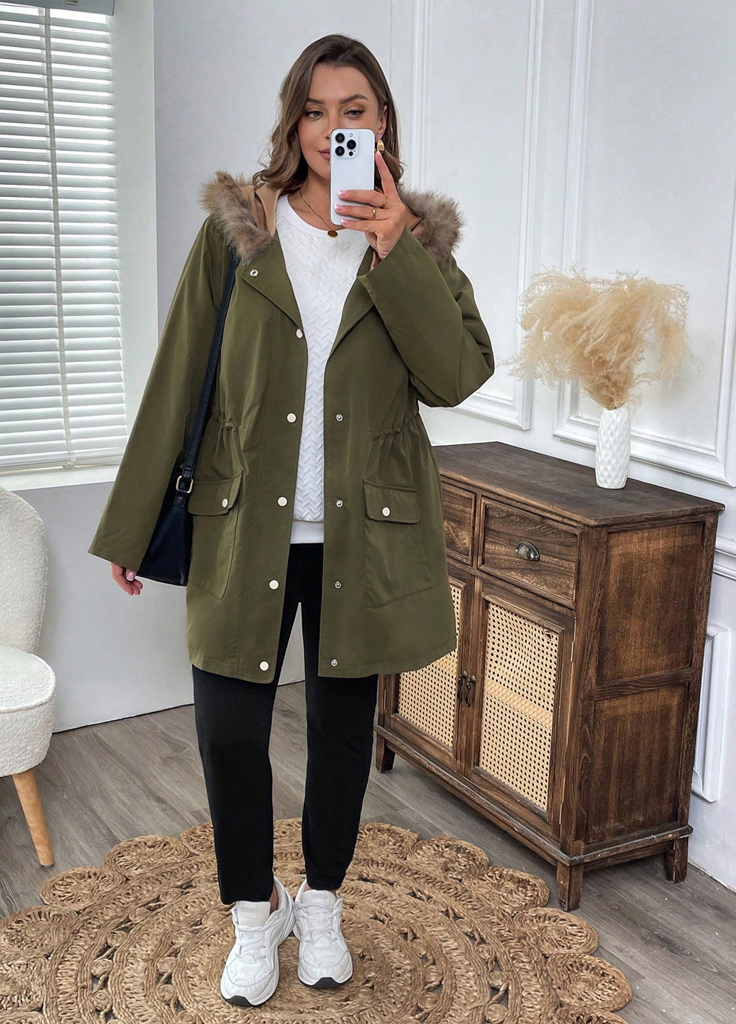 Оливковая (хаки) демисезонная куртка SHEIN