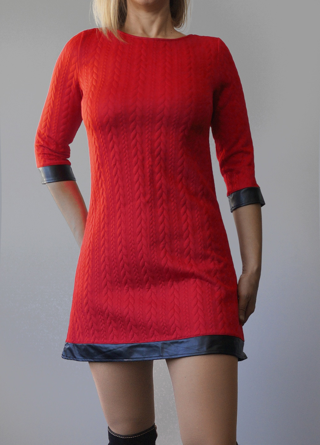 Красное коктейльное платье трапеция с рукавом 3/4 а-силуэт ITSMINE однотонное