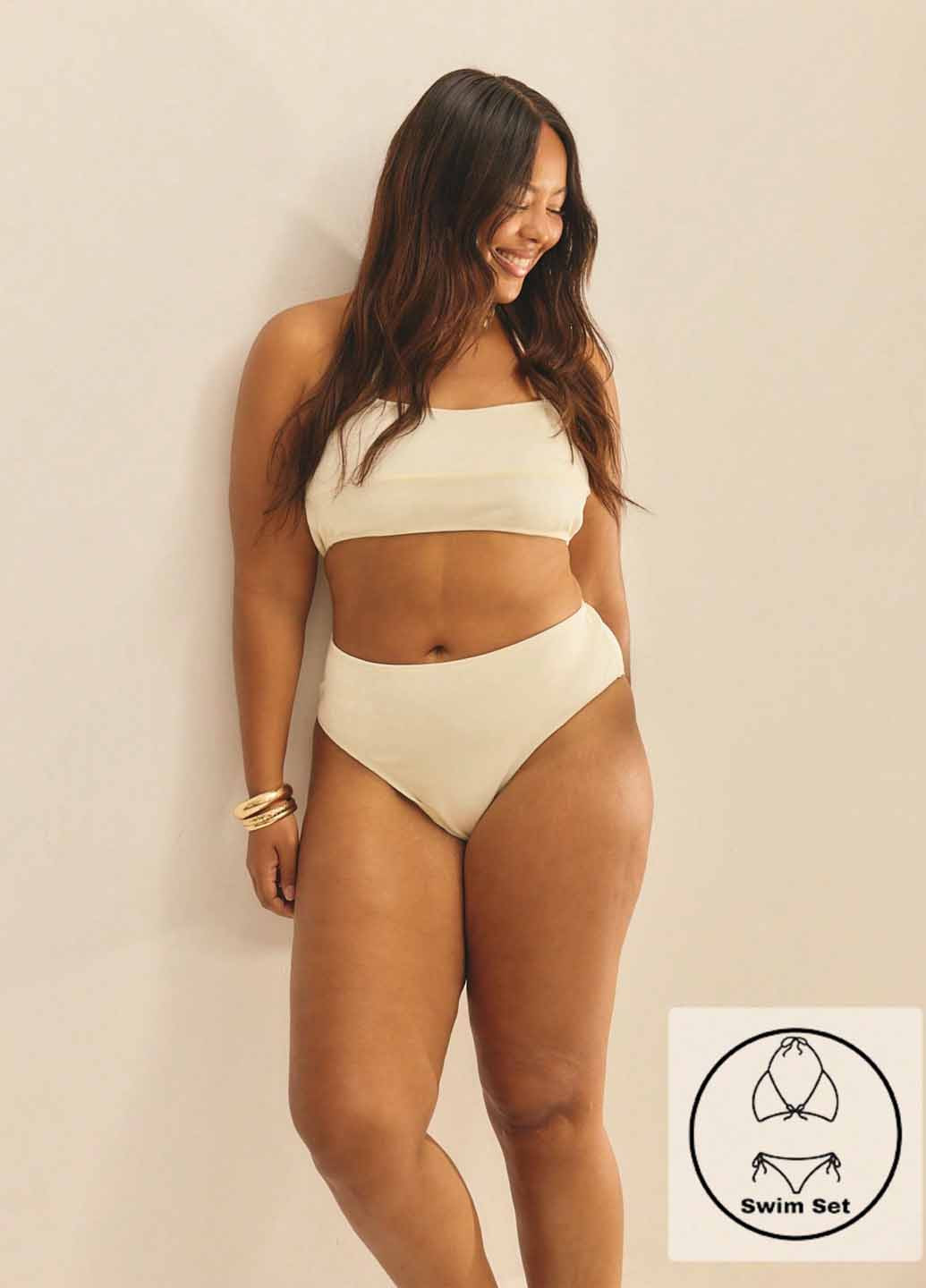 Кремовий літній купальник (топ, трусики) топ, роздільний SHEIN