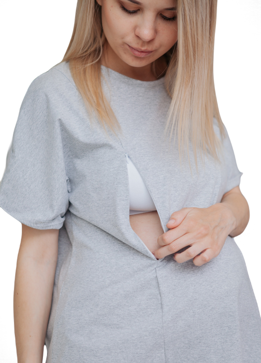 Серый демисезонный комплект велосипедки и футболка oversize для беременных с секретом для кормления HN