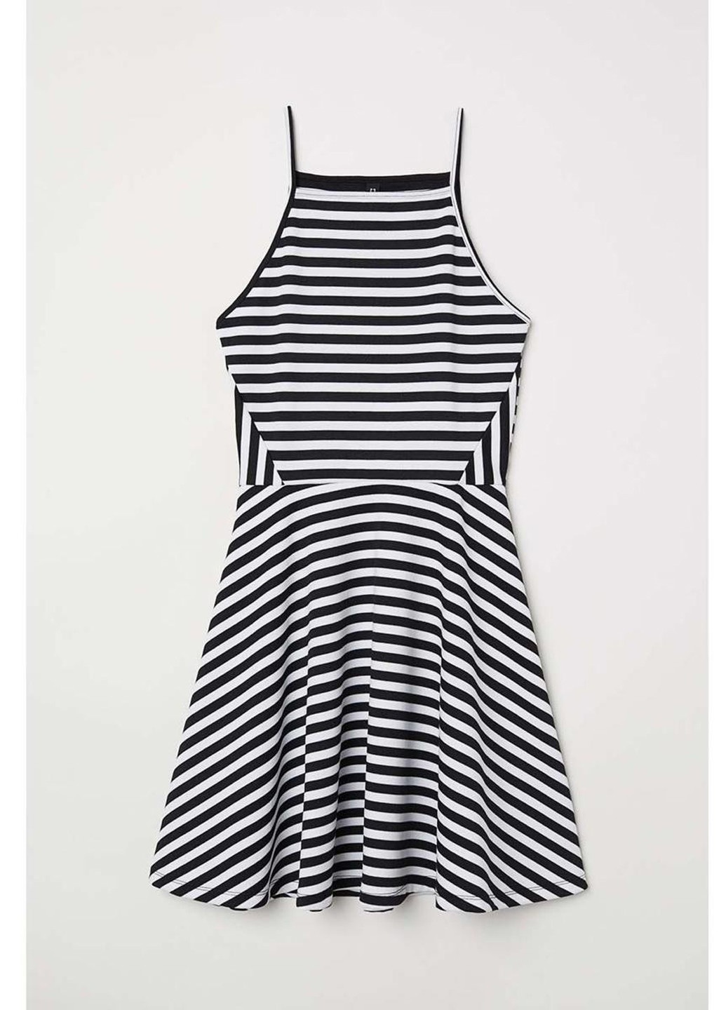 Чорно-білий кежуал сукня з спідницею-сонце H&M в смужку