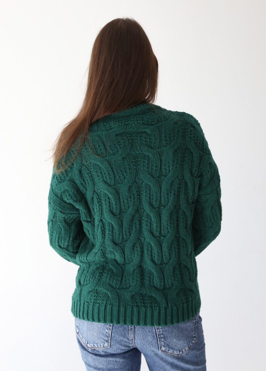 Зеленый демисезонный свитер женский зеленый вязаный с косами JEANSclub Свободная