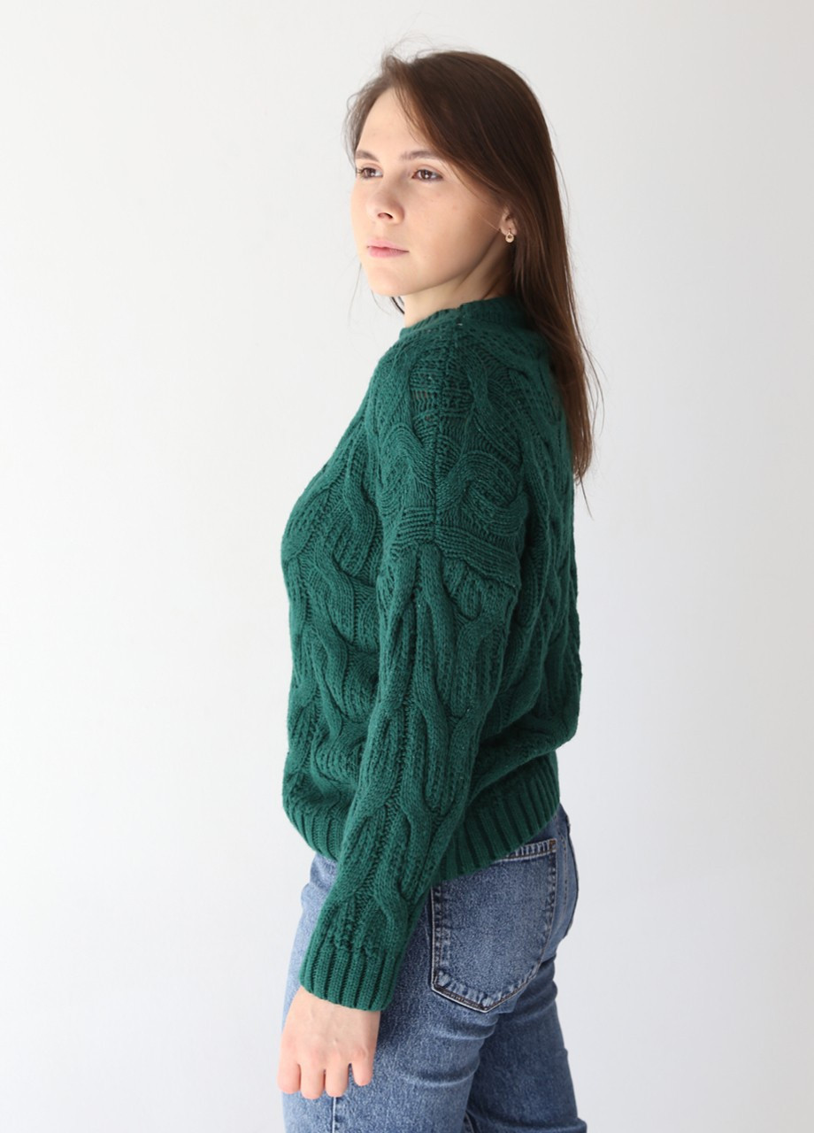 Зелений демісезонний светр жіночий зелений в'язаний з косами JEANSclub Свободная