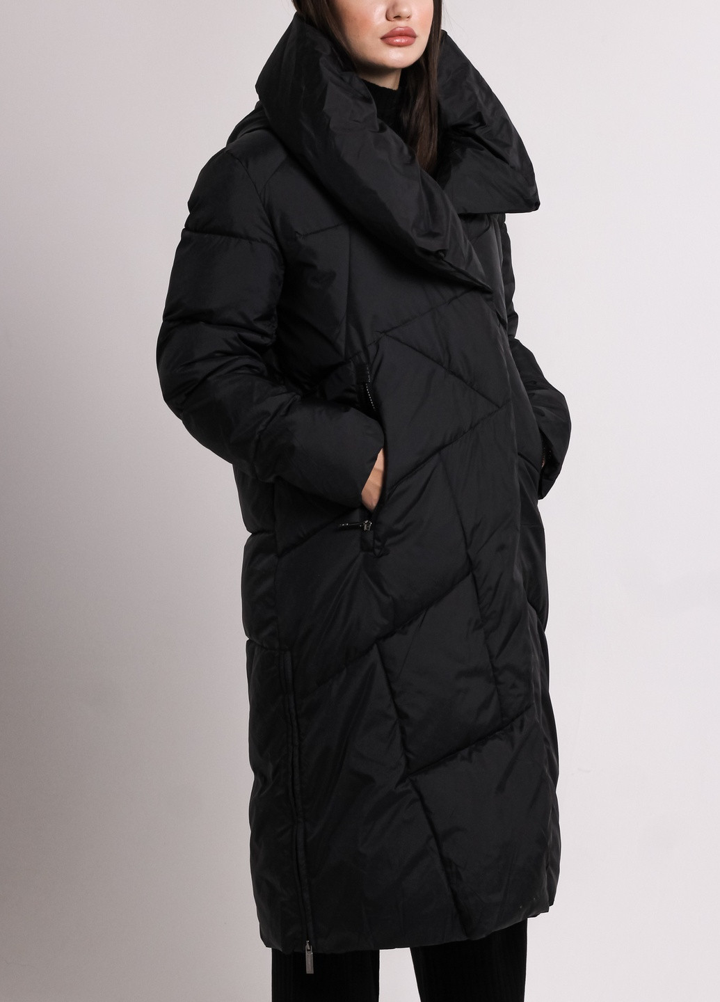 Чорне зимнє Пальто жіночі кориця Clasna